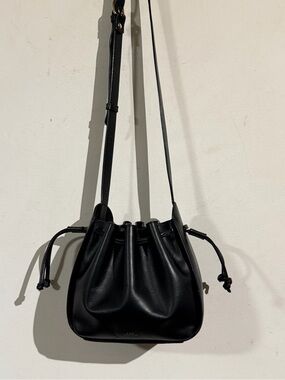 A.P.C. Black Leather Drawstring Bucket Crossbody